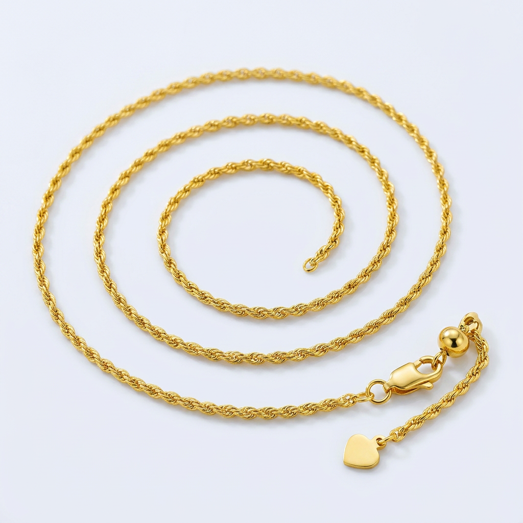Sterling Silver in Yellow Finish 1.5mm Adjustable Rope Chain