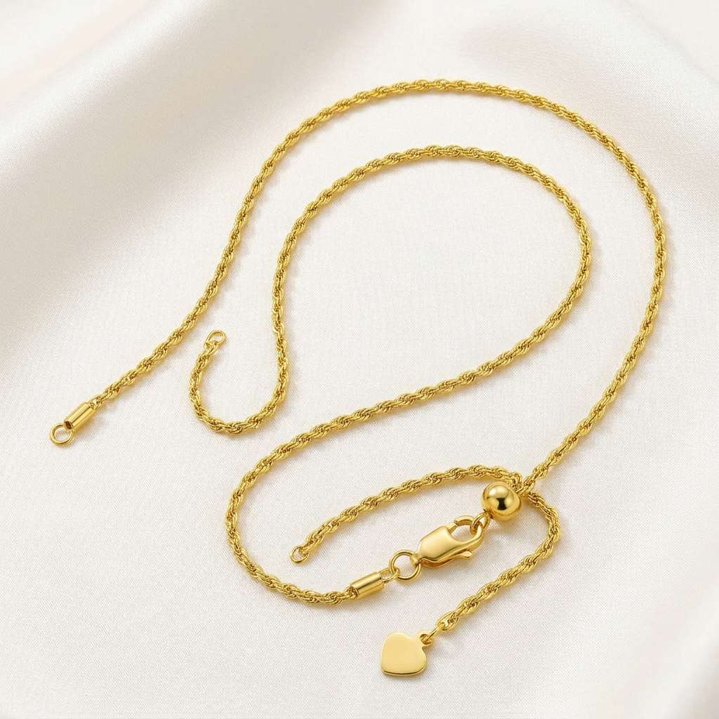 Sterling Silver in Yellow Finish 1.5mm Adjustable Rope Chain DestGlow