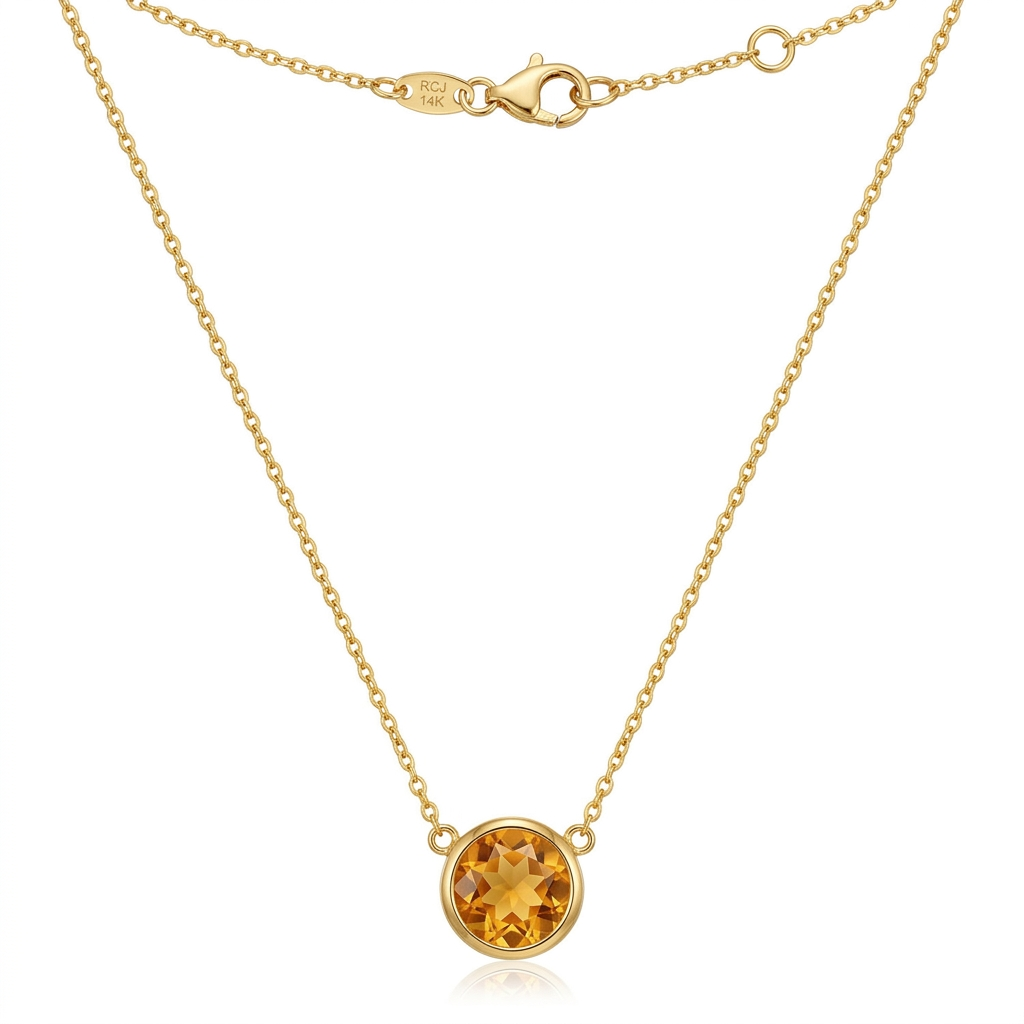 14k Yellow Gold 17 inch Necklace with Round Citrine DestGlow
