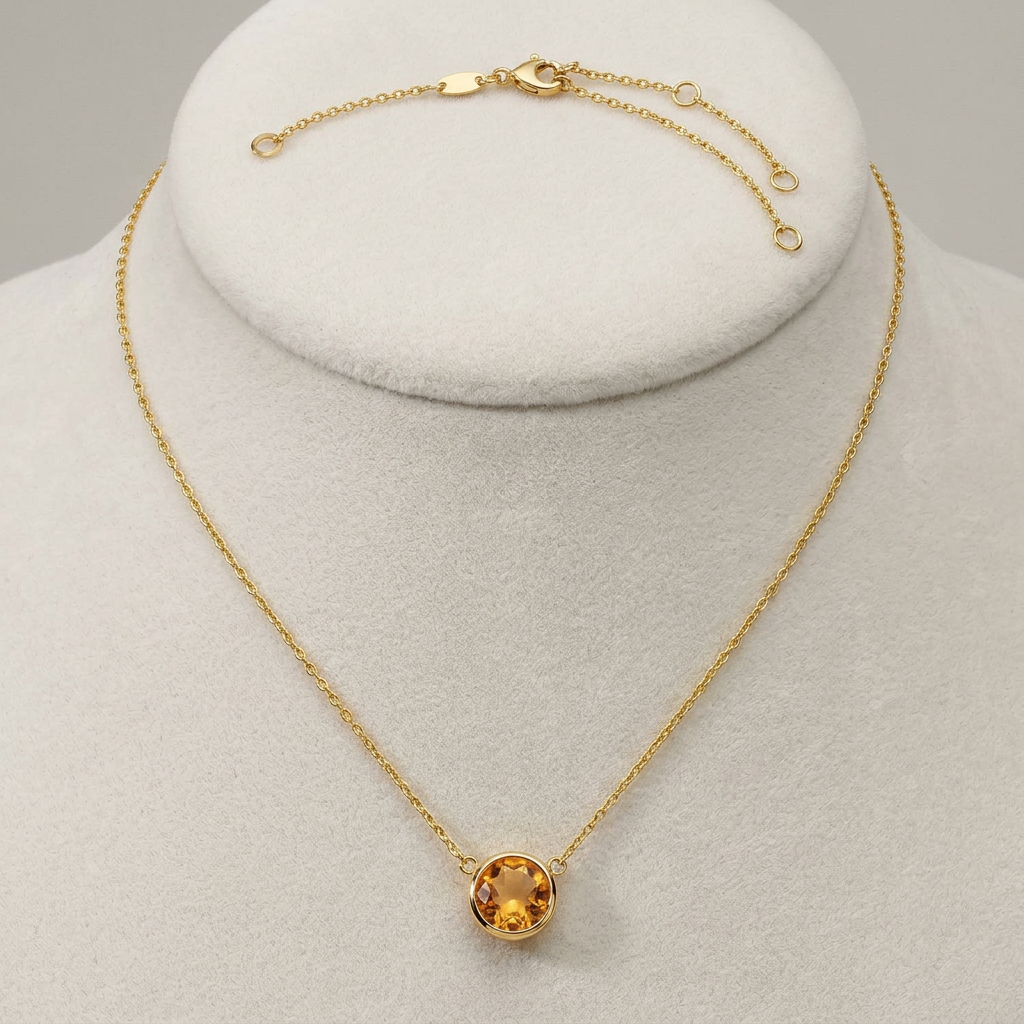 14k Yellow Gold 17 inch Necklace with Round Citrine