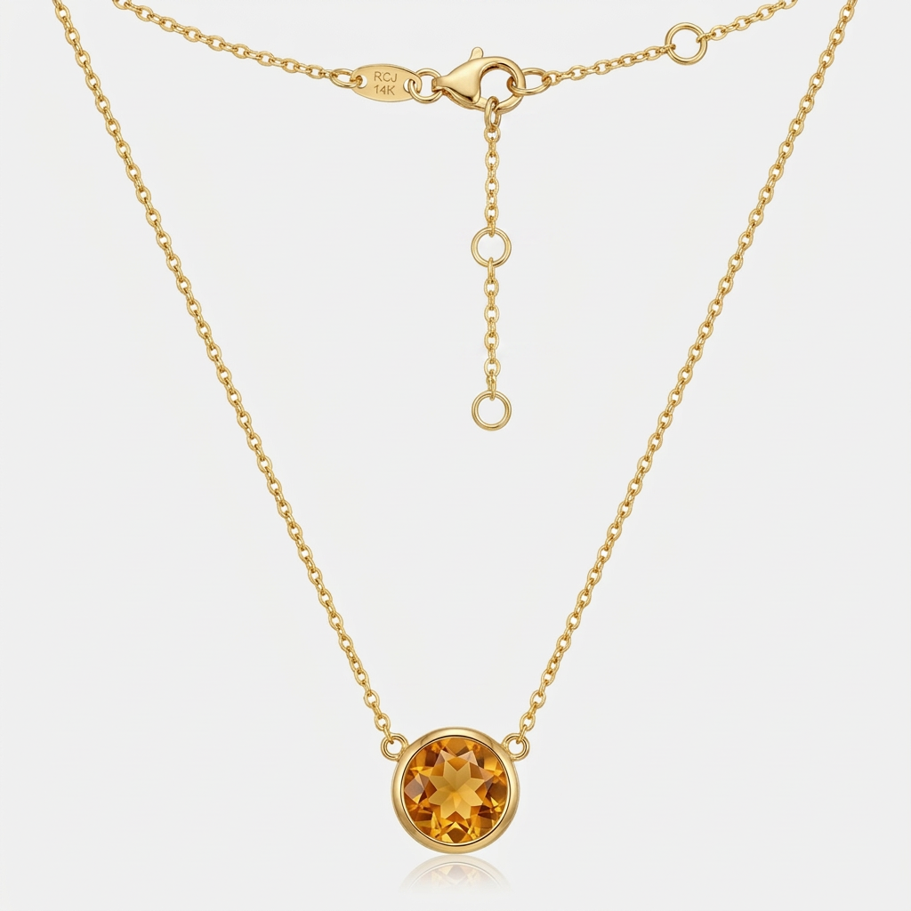 14k Yellow Gold 17 inch Necklace with Round Citrine