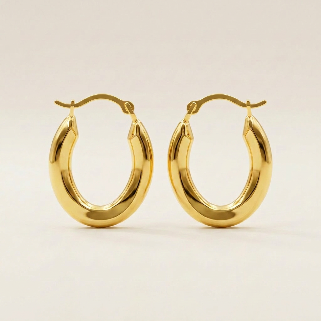 14k Yellow Gold Polished Oval Hoop Earrings DestGlow