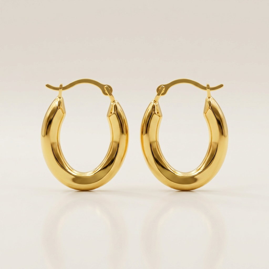 14k Yellow Gold Polished Oval Hoop Earrings DestGlow