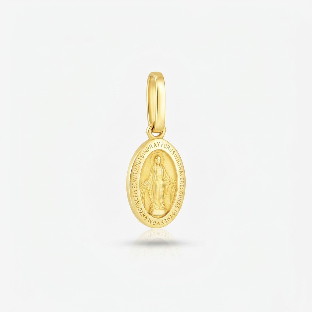 14k Yellow Gold Oval Religious Medal Pendant