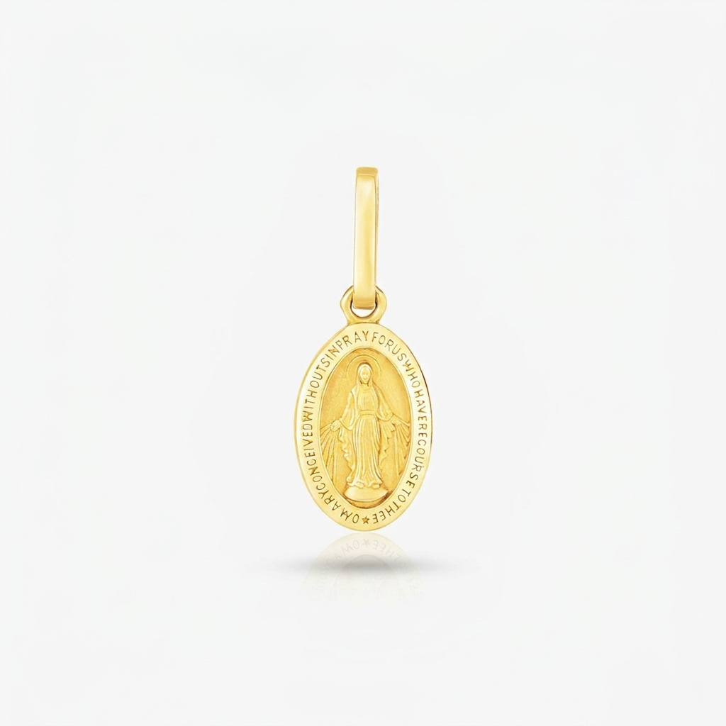14k Yellow Gold Oval Religious Medal Pendant