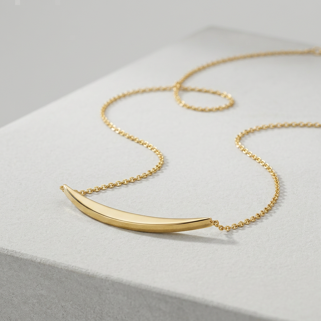 14k Yellow Gold Necklace with Polished Curved Bar Pendant DestGlow