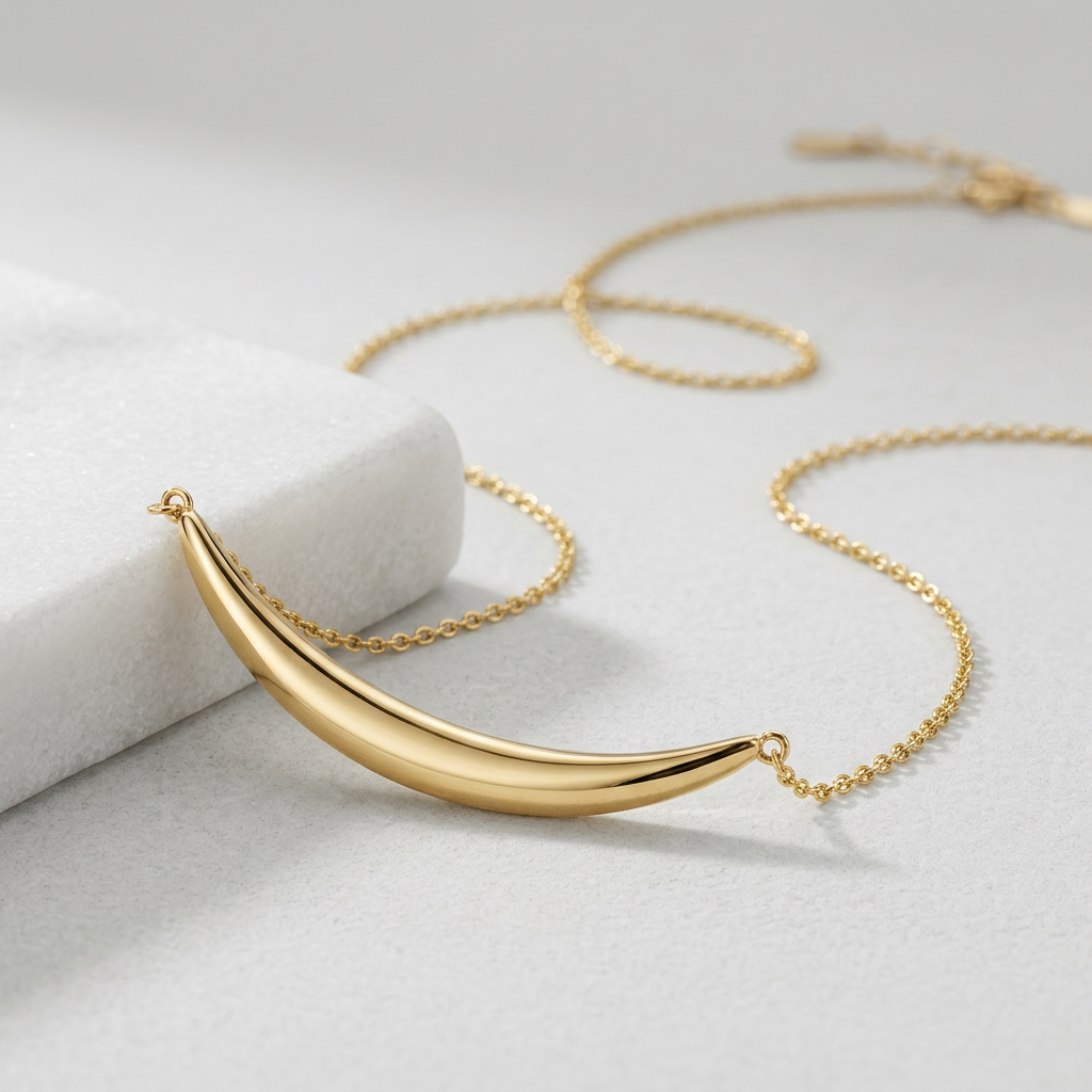 14k Yellow Gold Necklace with Polished Curved Bar Pendant DestGlow