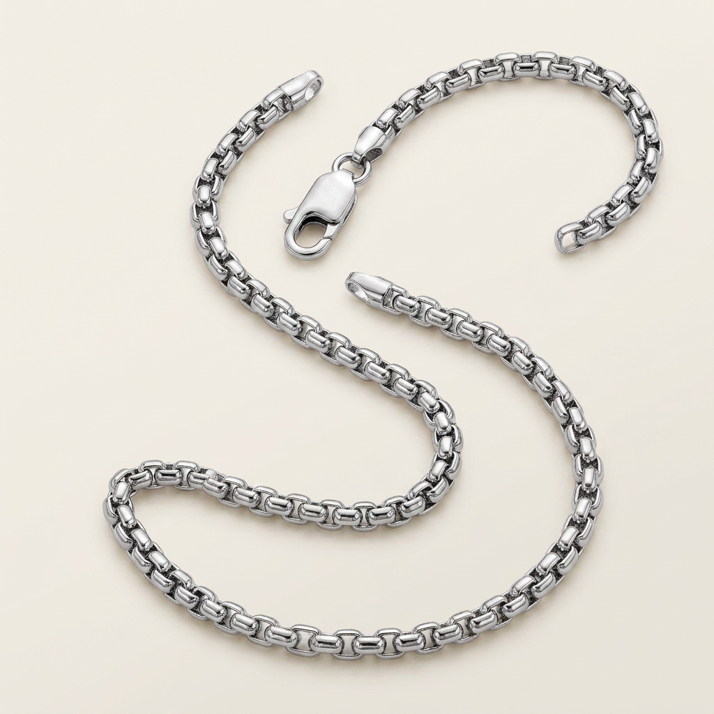 5.2mm Sterling Silver Rhodium Plated Round Box Chain DestGlow