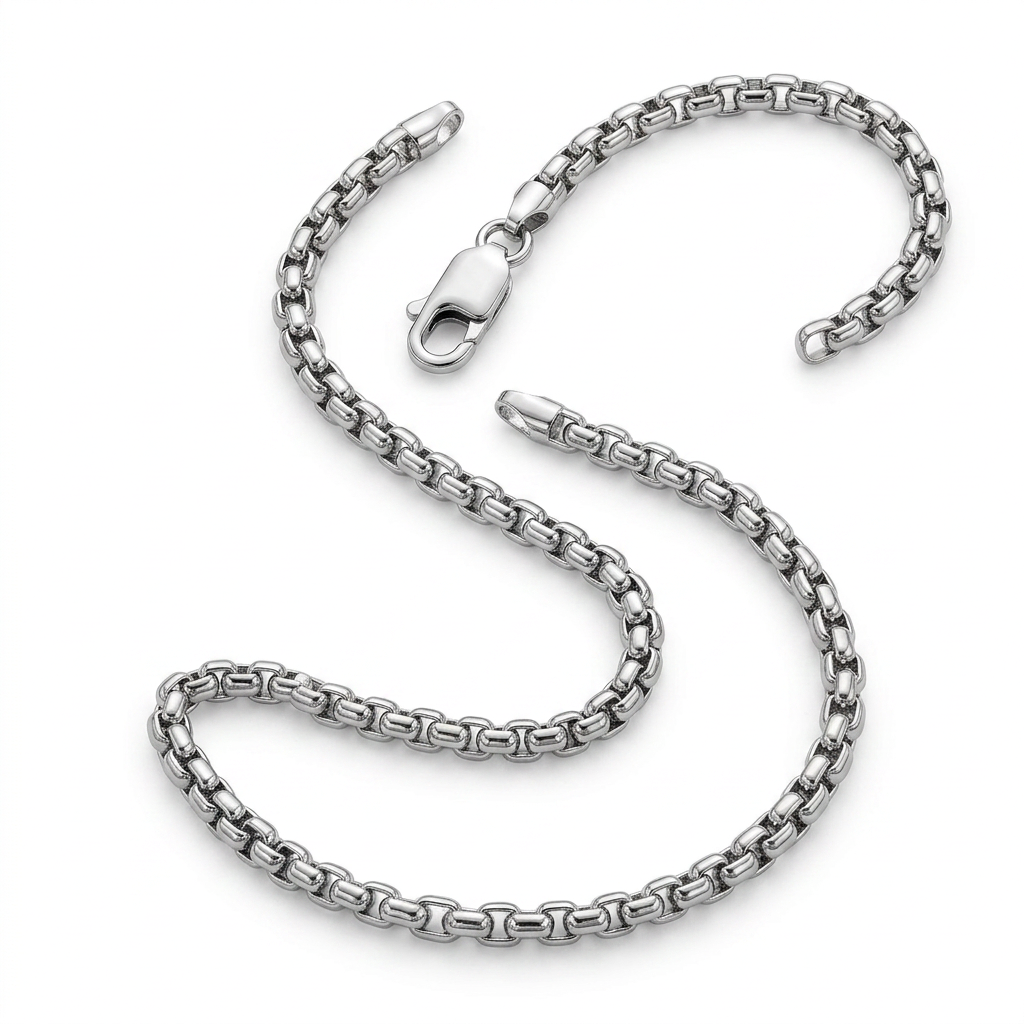 5.2mm Sterling Silver Rhodium Plated Round Box Chain