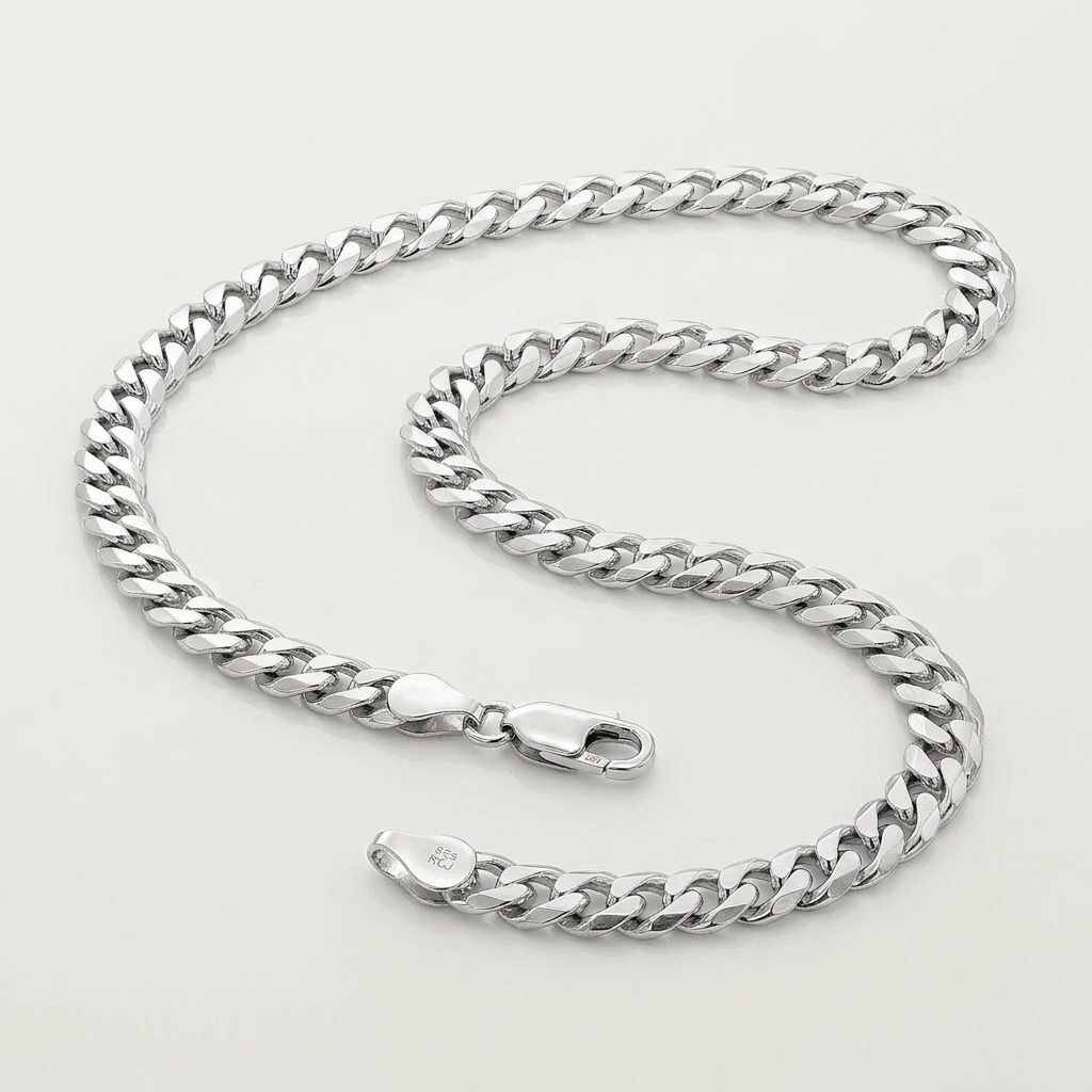Rhodium Plated 5.6mm Sterling Silver Curb Style Chain DestGlow