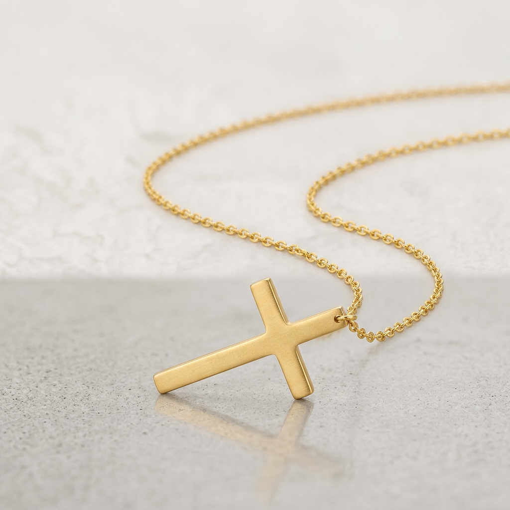 14k Yellow Gold Plain Cross Motif Necklace
