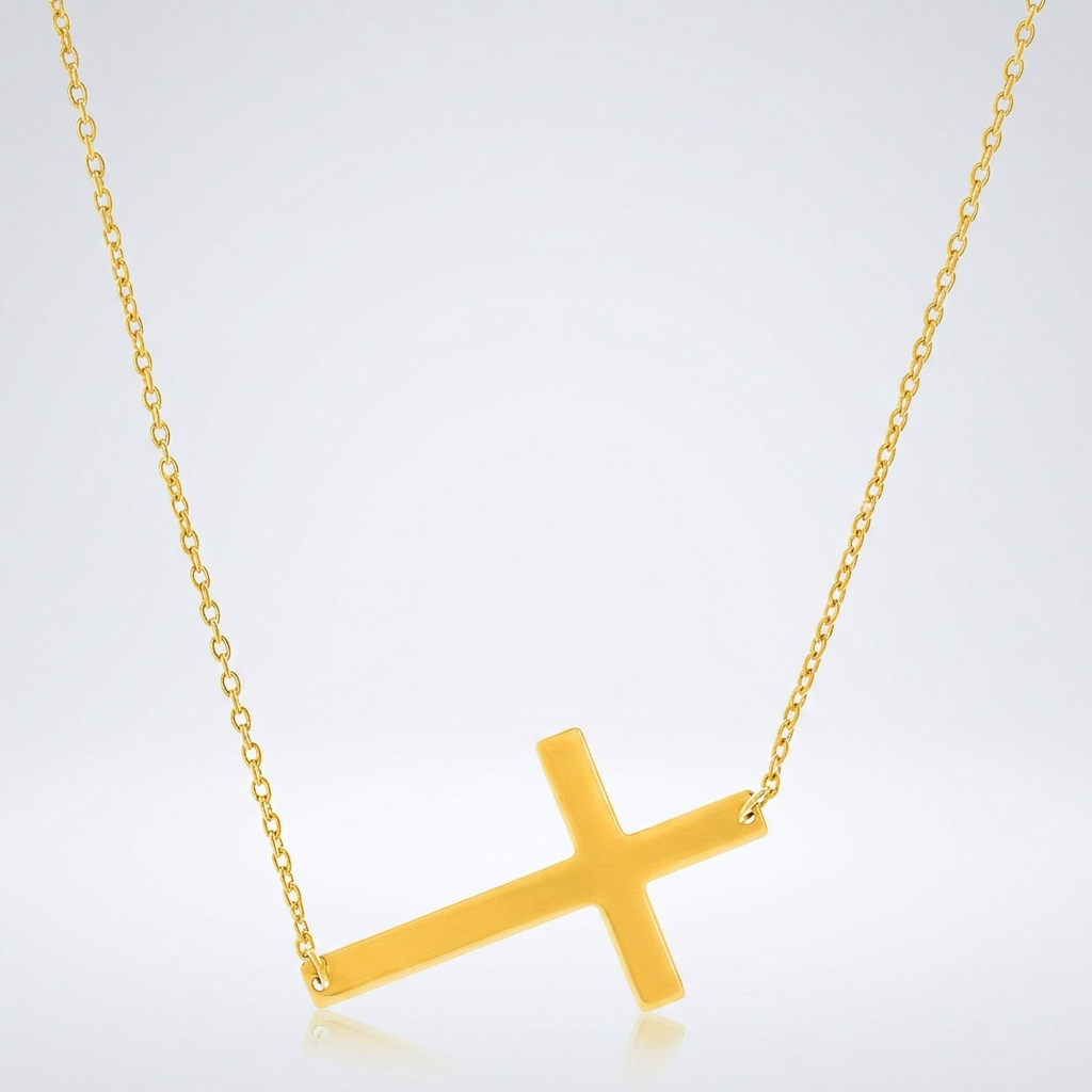 14k Yellow Gold Plain Cross Motif Necklace
