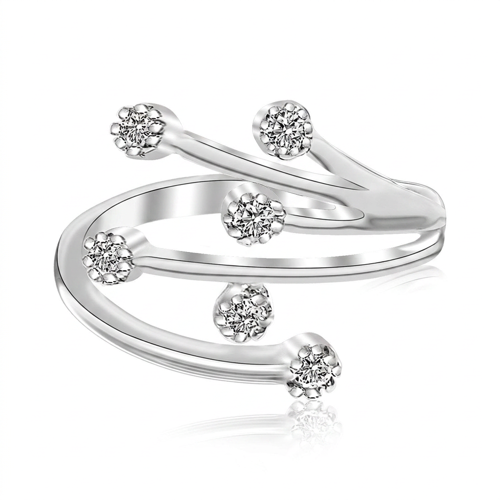 Sterling Silver Rhodium Finished White Cubic Zirconia Embellished Toe Ring DestGlow