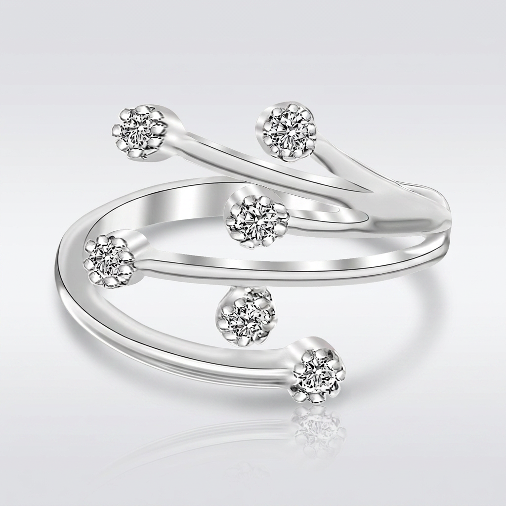 Sterling Silver Rhodium Finished White Cubic Zirconia Embellished Toe Ring DestGlow
