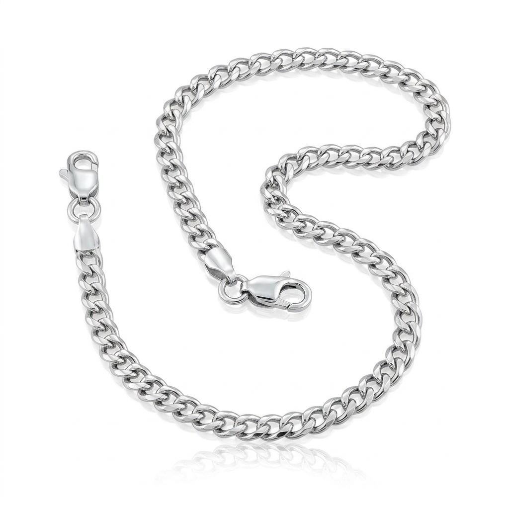 Rhodium Plated 3.0mm Sterling Silver Curb Style Chain DestGlow