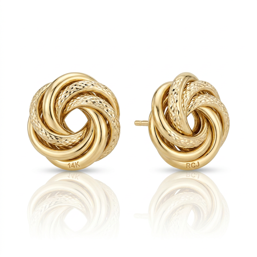 14k Yellow Gold interweaved Love Knot Stud Earrings DestGlow