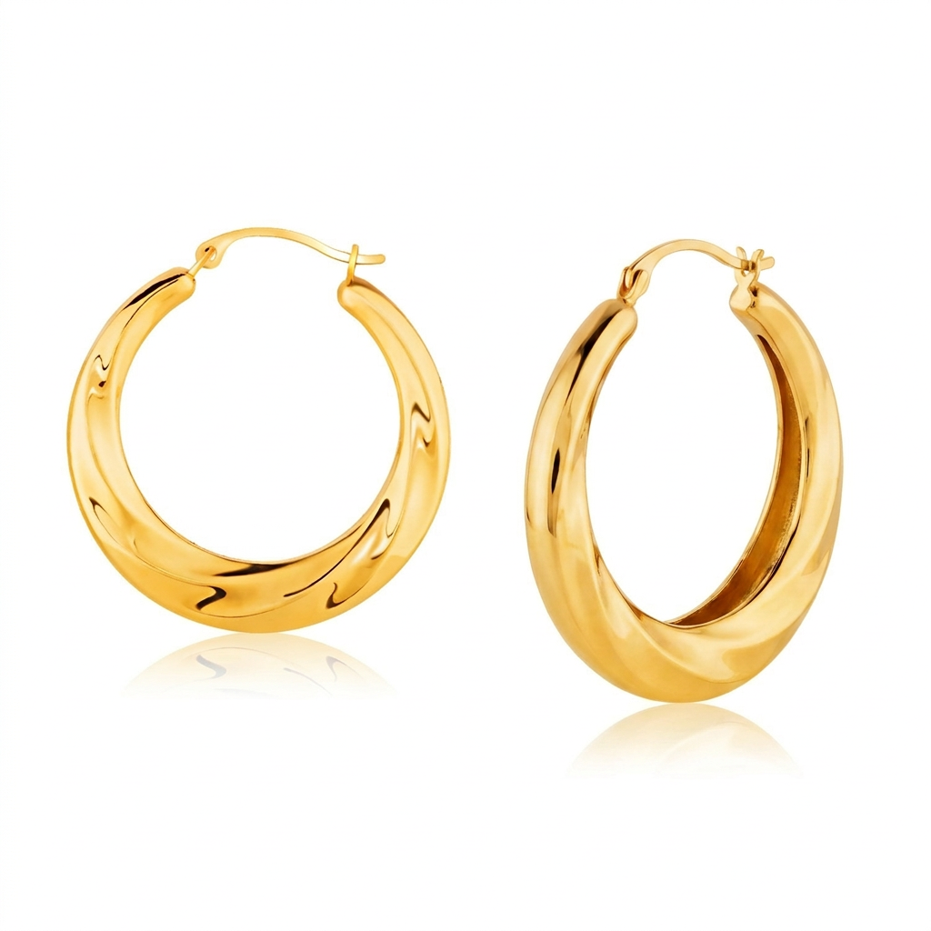 14k Yellow Gold Graduated Textured Hoop Earrings (1 inch Diameter)