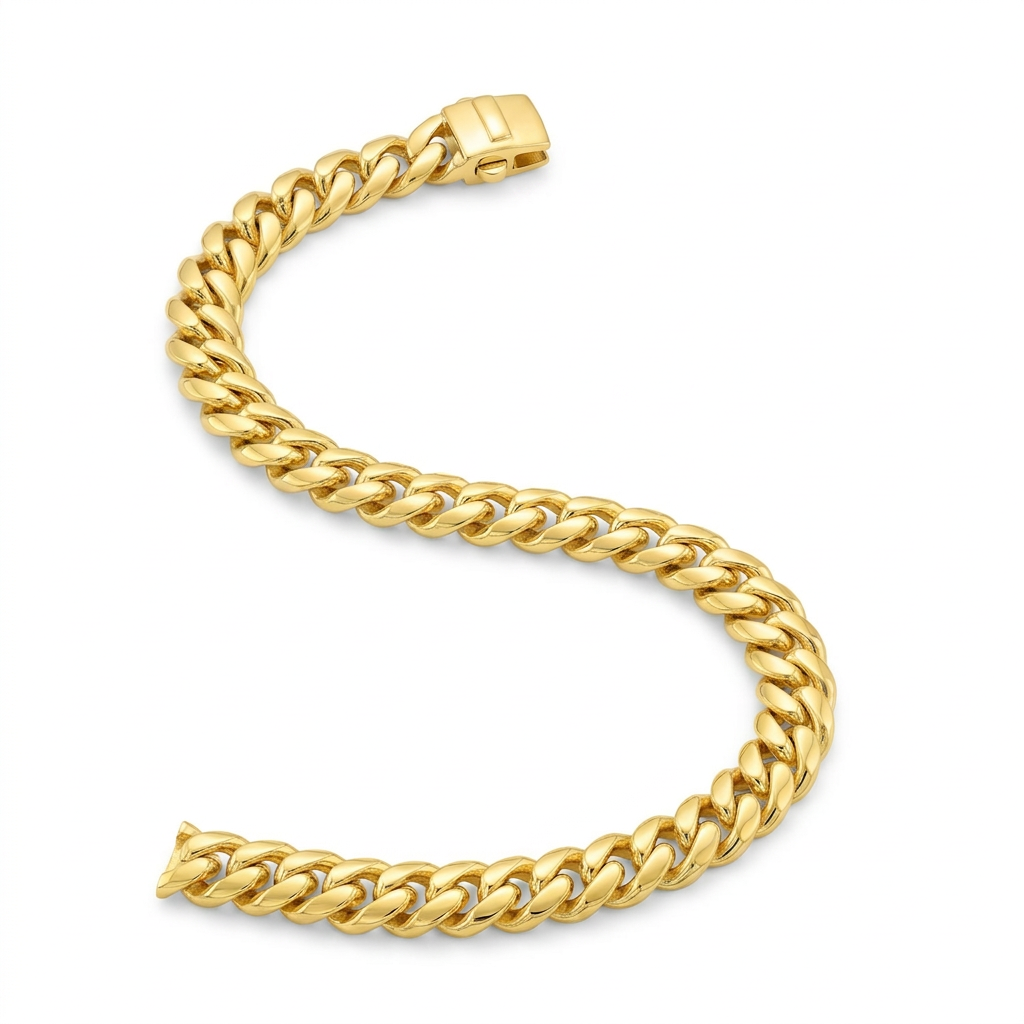 14k Yellow Gold Polished Miami Cuban Chain Bracelet
