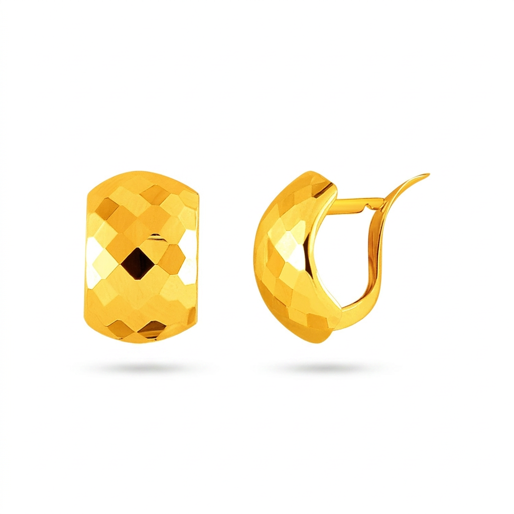 14k Yellow Gold Geometric Texture Earrings DestGlow