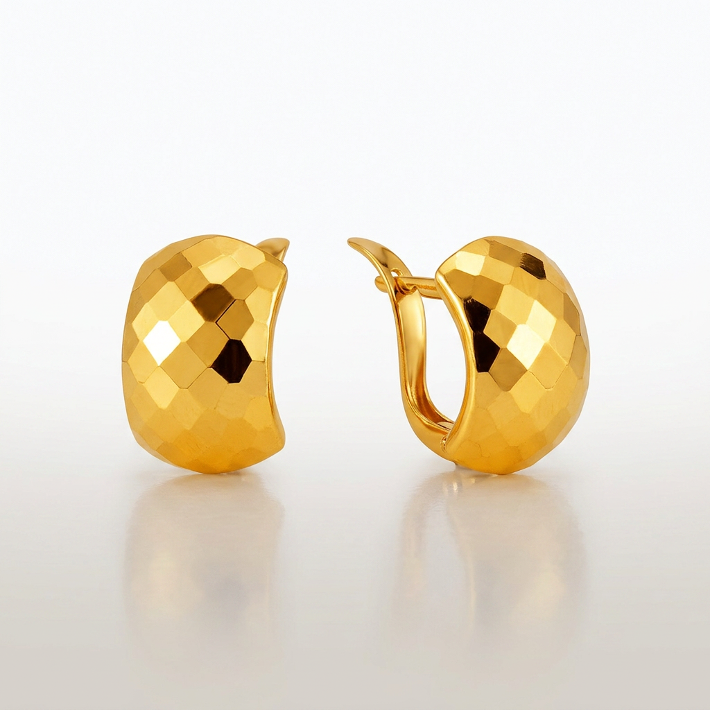 14k Yellow Gold Geometric Texture Earrings DestGlow