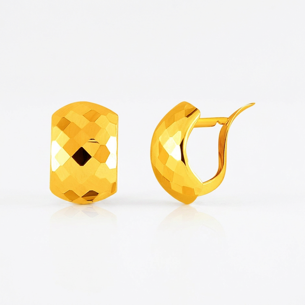 14k Yellow Gold Geometric Texture Earrings DestGlow