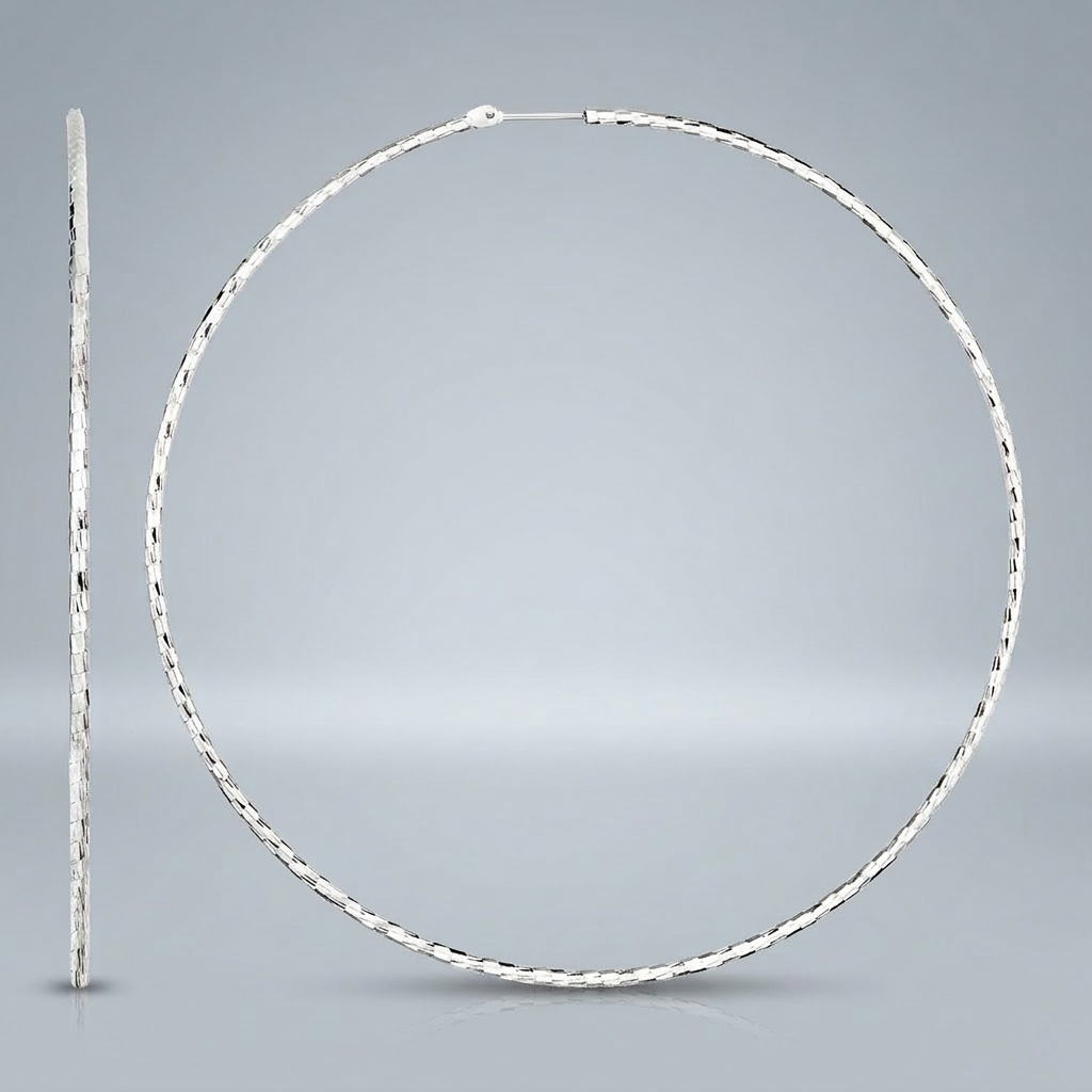 Sterling Silver Large Textured Round Hoop Earrings