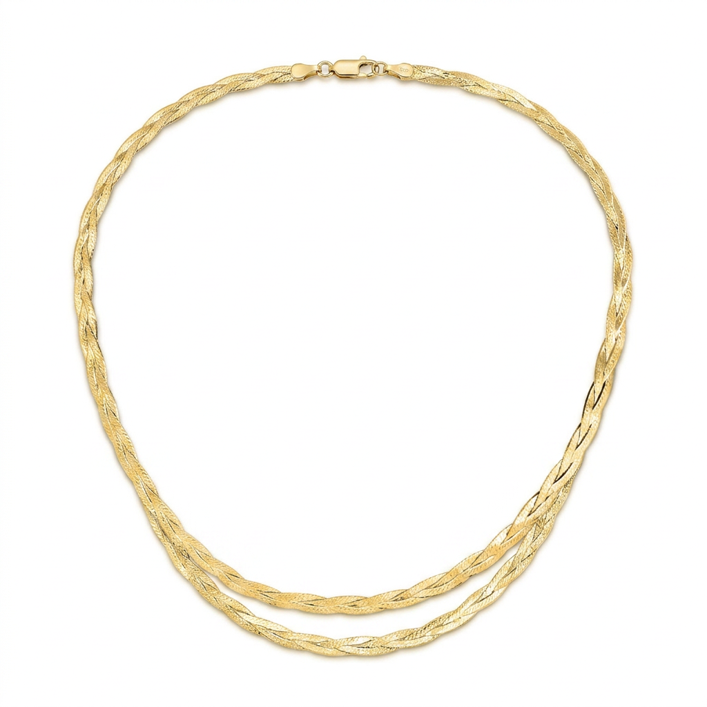 14k Yellow Gold Braided Herringbone Chain (3.2mm)
