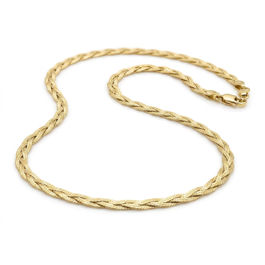 14k Yellow Gold Braided Herringbone Chain (3.2mm) DestGlow