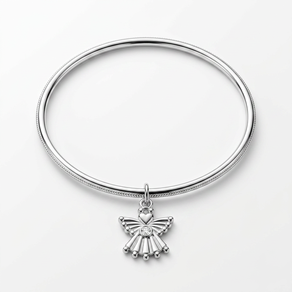 Solitaire Angel Charm Bangle