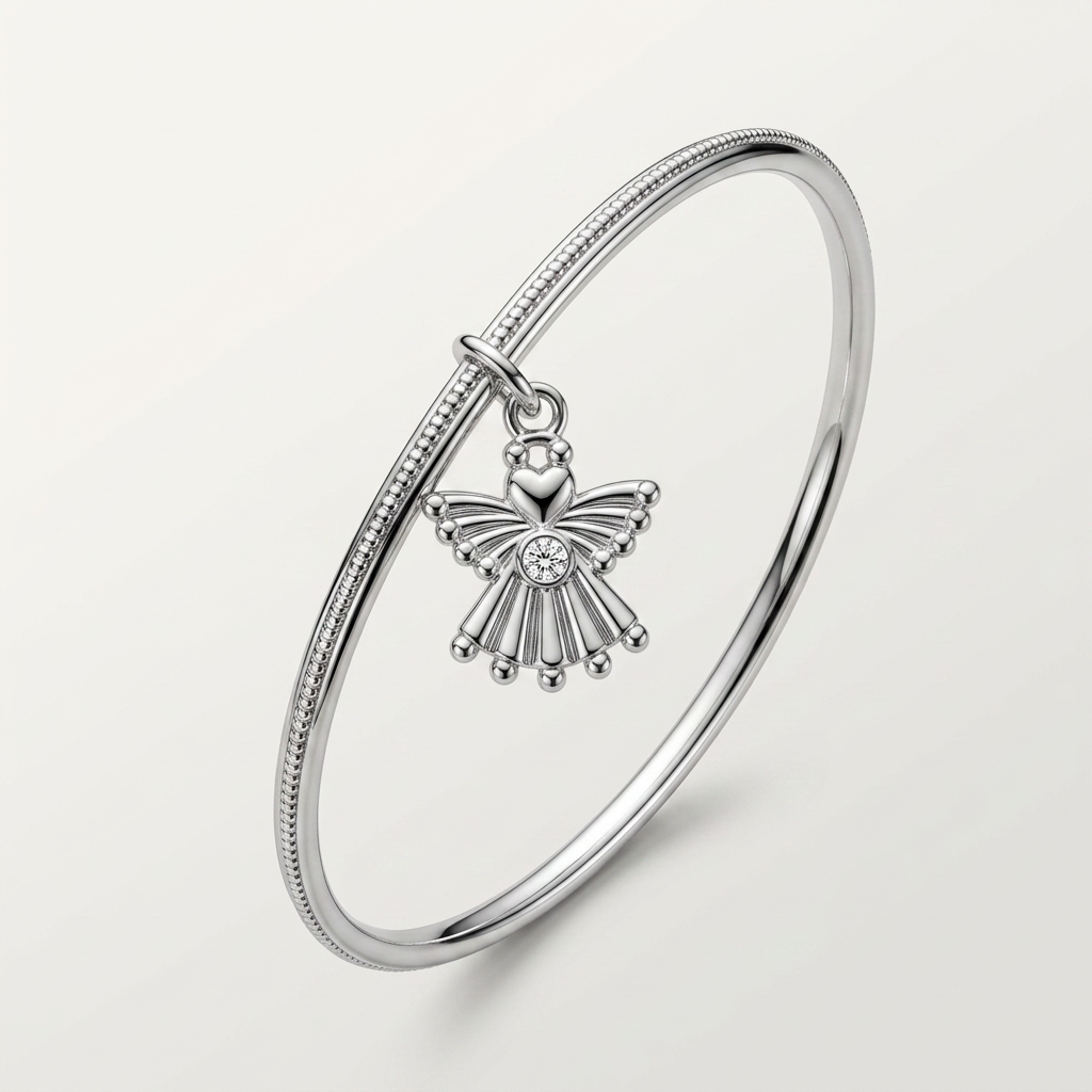 Solitaire Angel Charm Bangle