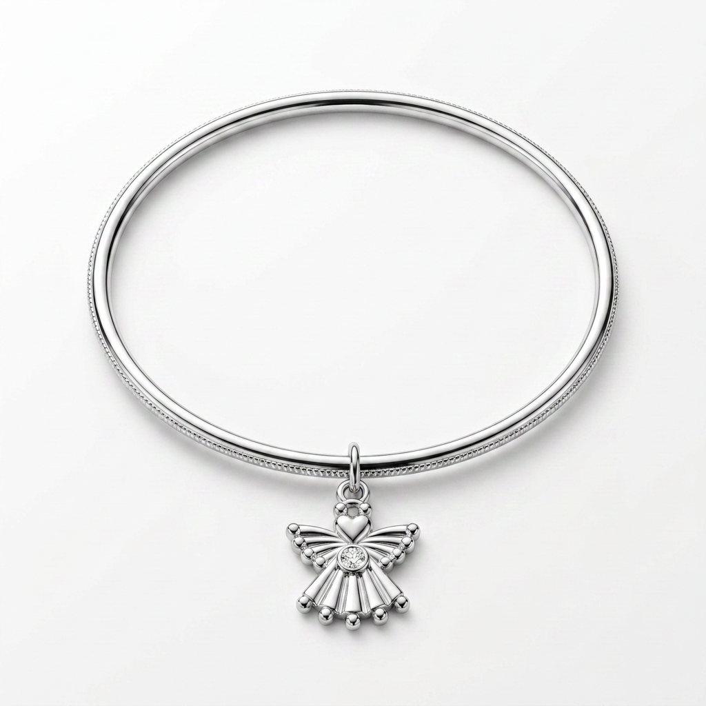 Solitaire Angel Charm Bangle