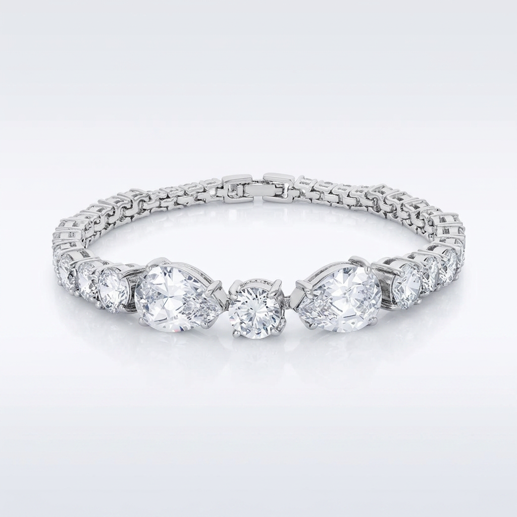 Elegant Pear and Round Cubic Zirconia Tennis Bracelet DestGlow