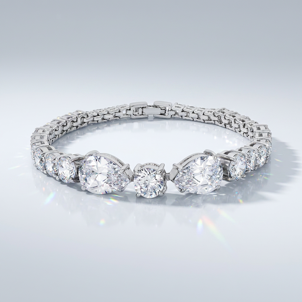 Elegant Pear and Round Cubic Zirconia Tennis Bracelet