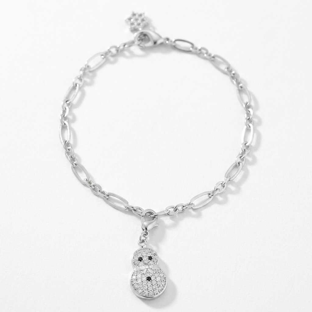 Snowman 0.2ct CZ Holiday Charm Bracelet