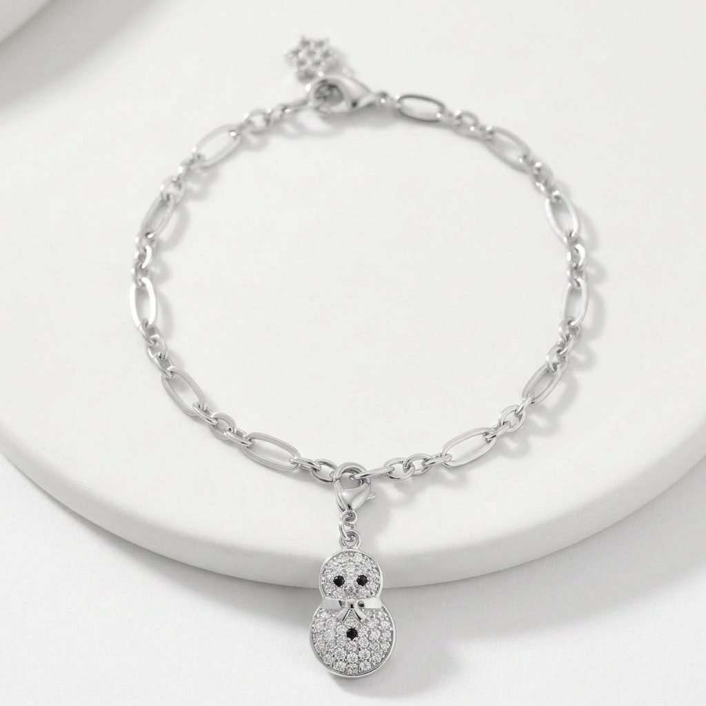 Snowman 0.2ct CZ Holiday Charm Bracelet DestGlow