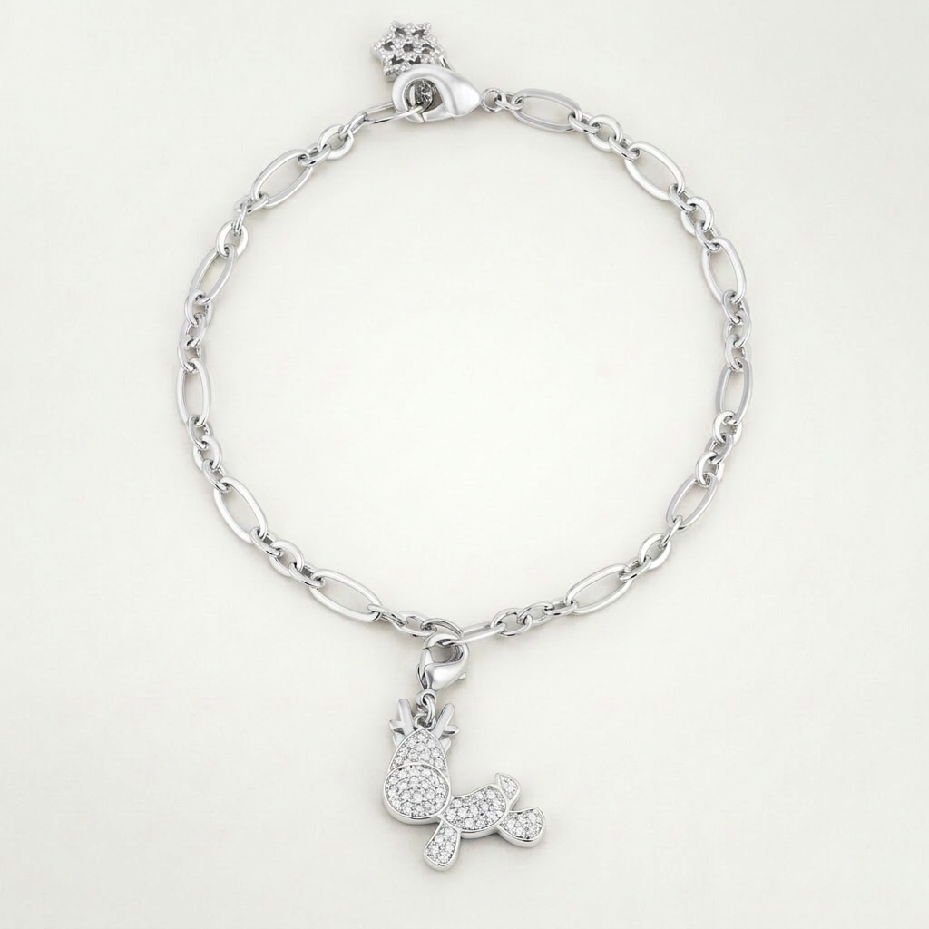 Rudy 0.25ct CZ Reindeer Charm Bracelet DestGlow