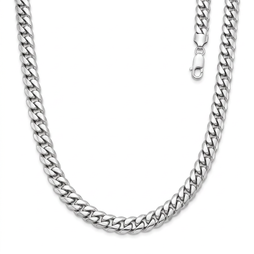 Sterling Silver Rhodium Plated Miami Cuban Chain 6.2mm DestGlow