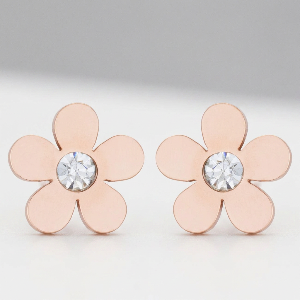 Avera Daisy 0.3ct CZ Stainless Steel Flower Stud Earrings