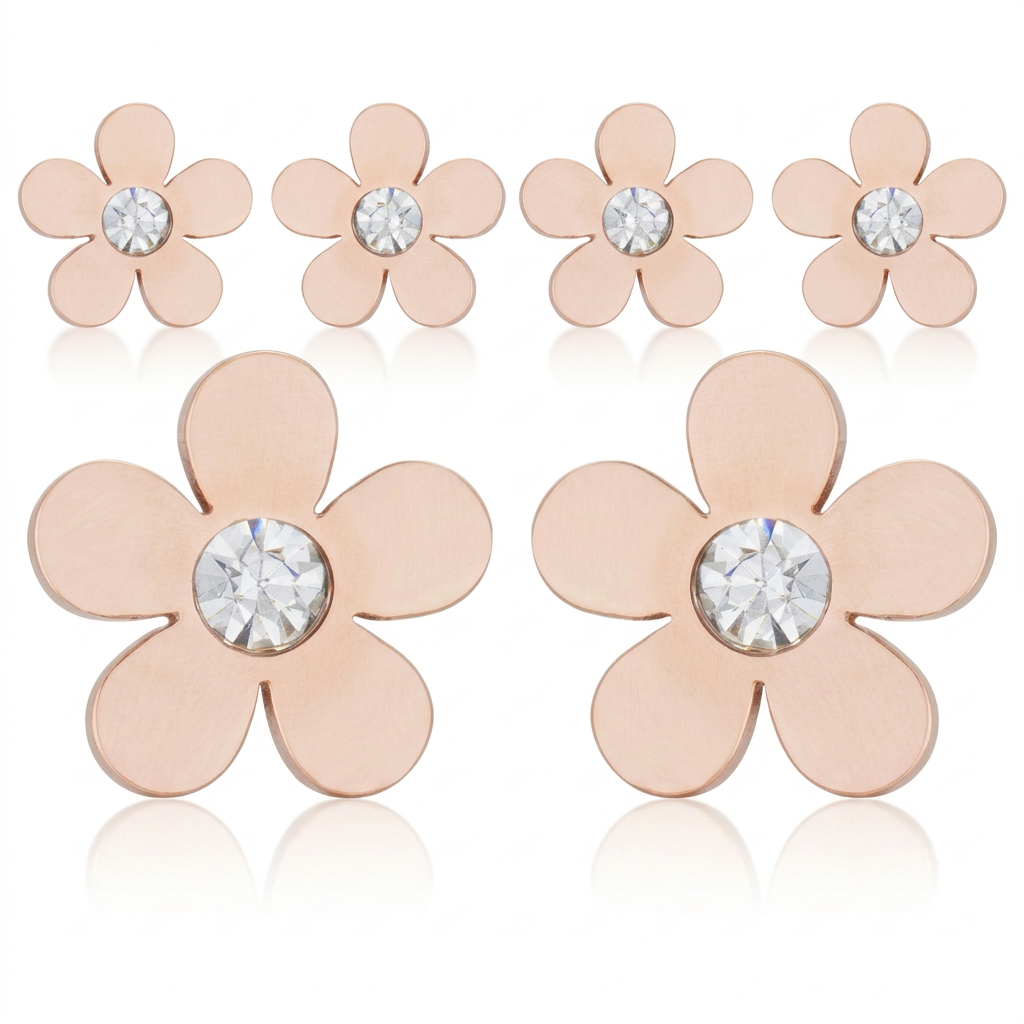 Avera Daisy 0.3ct CZ Stainless Steel Flower Stud Earrings