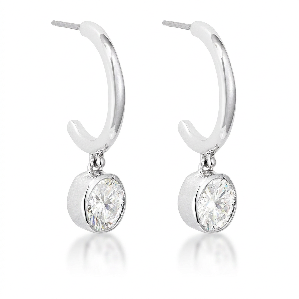 Avera 7mm Cz Plated Drop Hooplet Earrings in Silver DestGlow