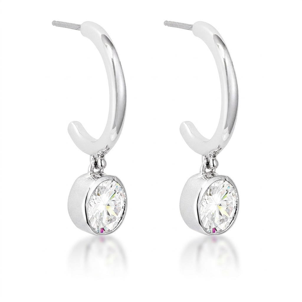 Avera 7mm Cz Plated Drop Hooplet Earrings in Silver DestGlow