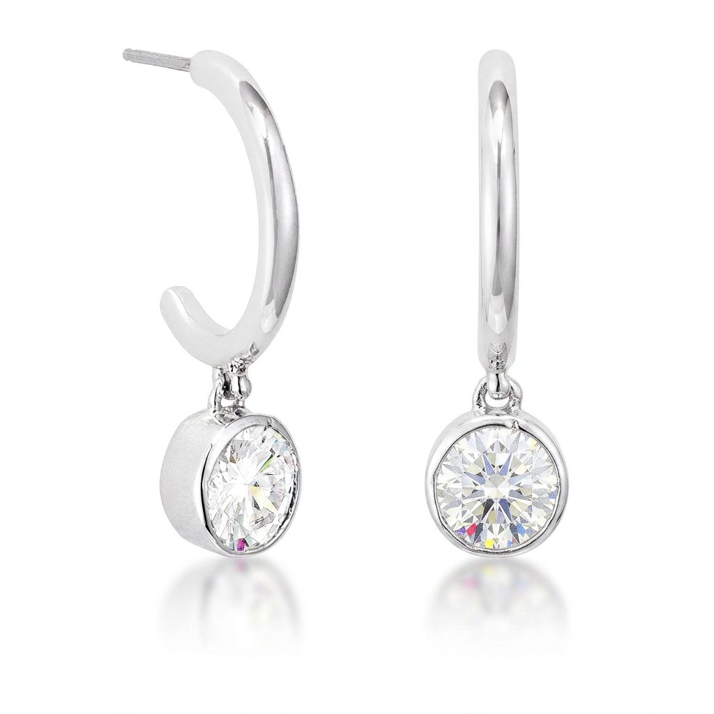 Avera 7mm Cz Plated Drop Hooplet Earrings in Silver DestGlow