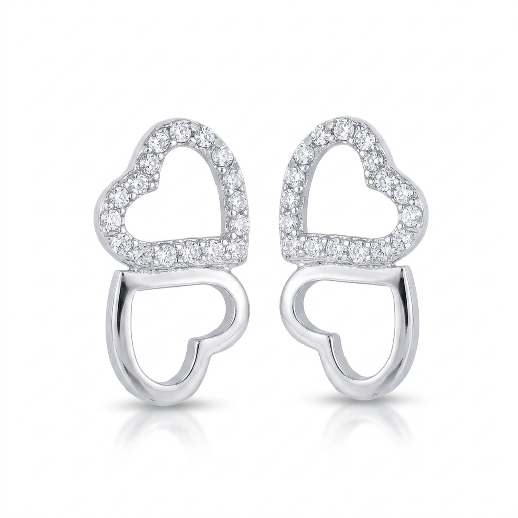 Avera Melded Hearts and Cubic Zirconia Stud Earrings