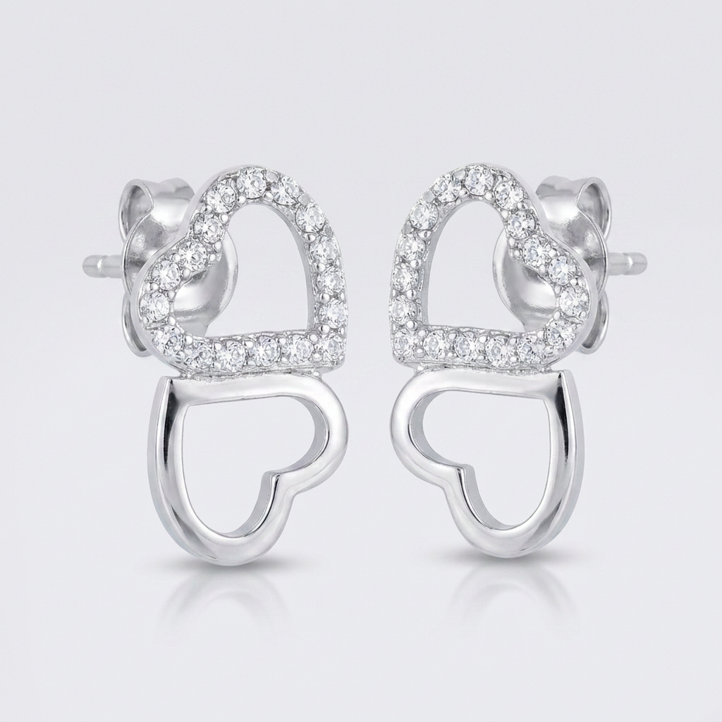 Avera Melded Hearts and Cubic Zirconia Stud Earrings