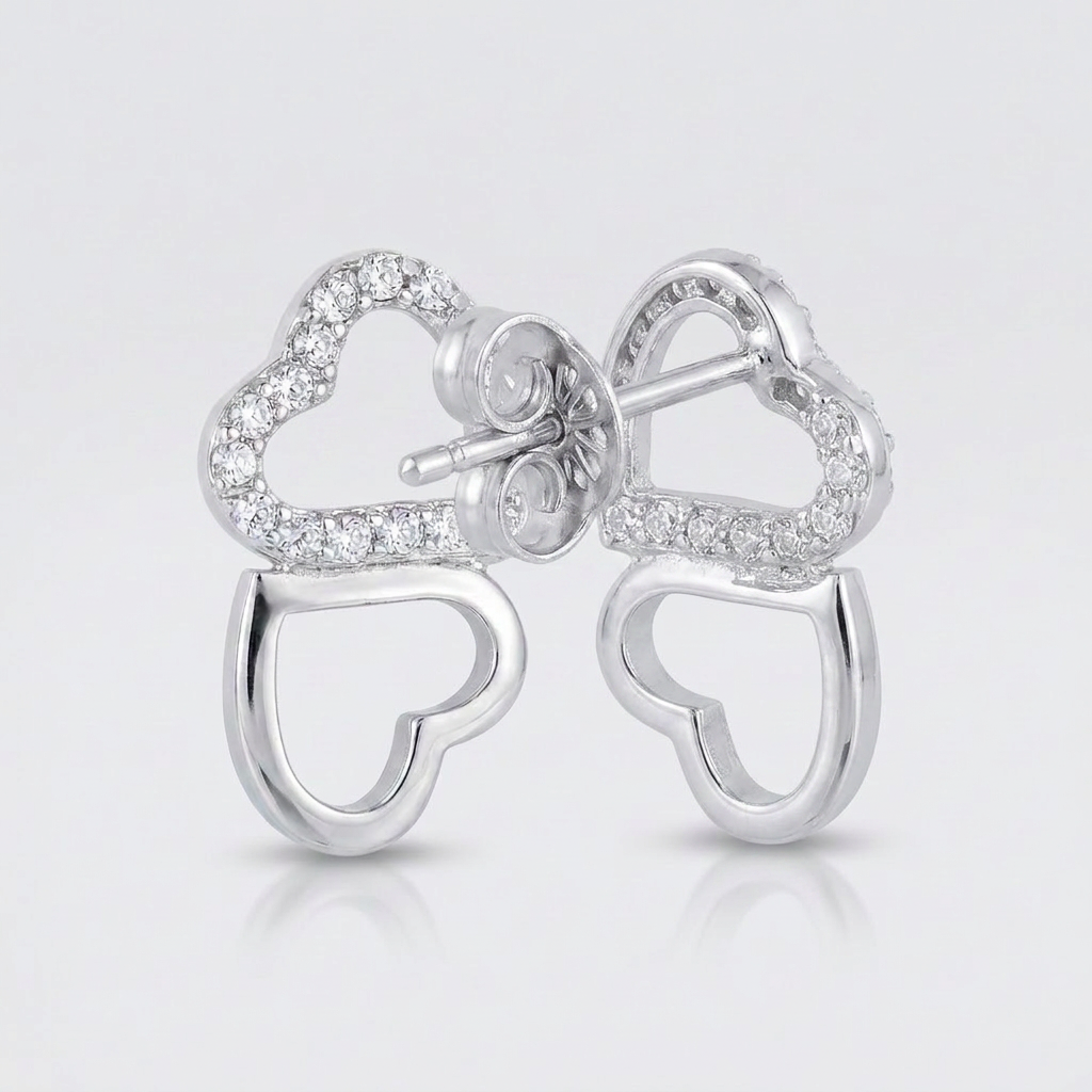 Avera Melded Hearts and Cubic Zirconia Stud Earrings