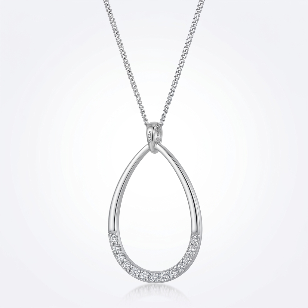 Avera Jewelry Crystal Teardrop Necklace Elegant Silver Pendant