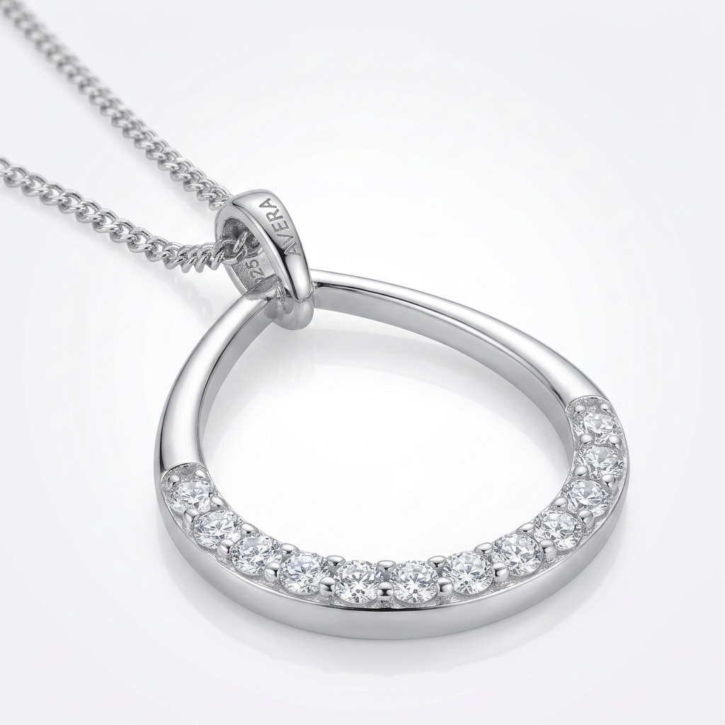 Avera Jewelry Crystal Teardrop Necklace Elegant Silver Pendant DestGlow