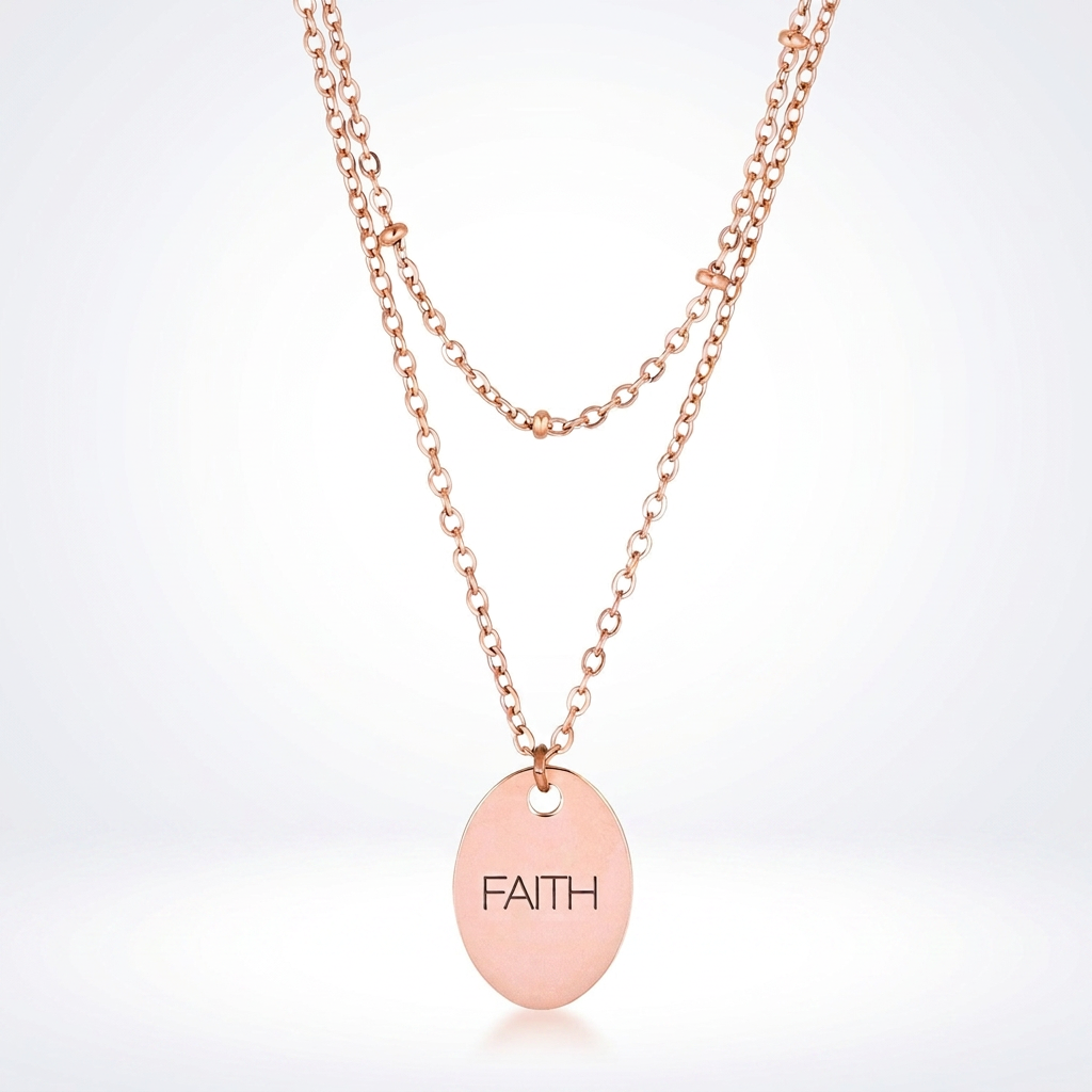 Jewelry Double Chain Faith Necklace In Rose Gold