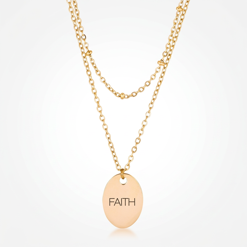 Avera Double Chain Faith Necklace In Polished Gold