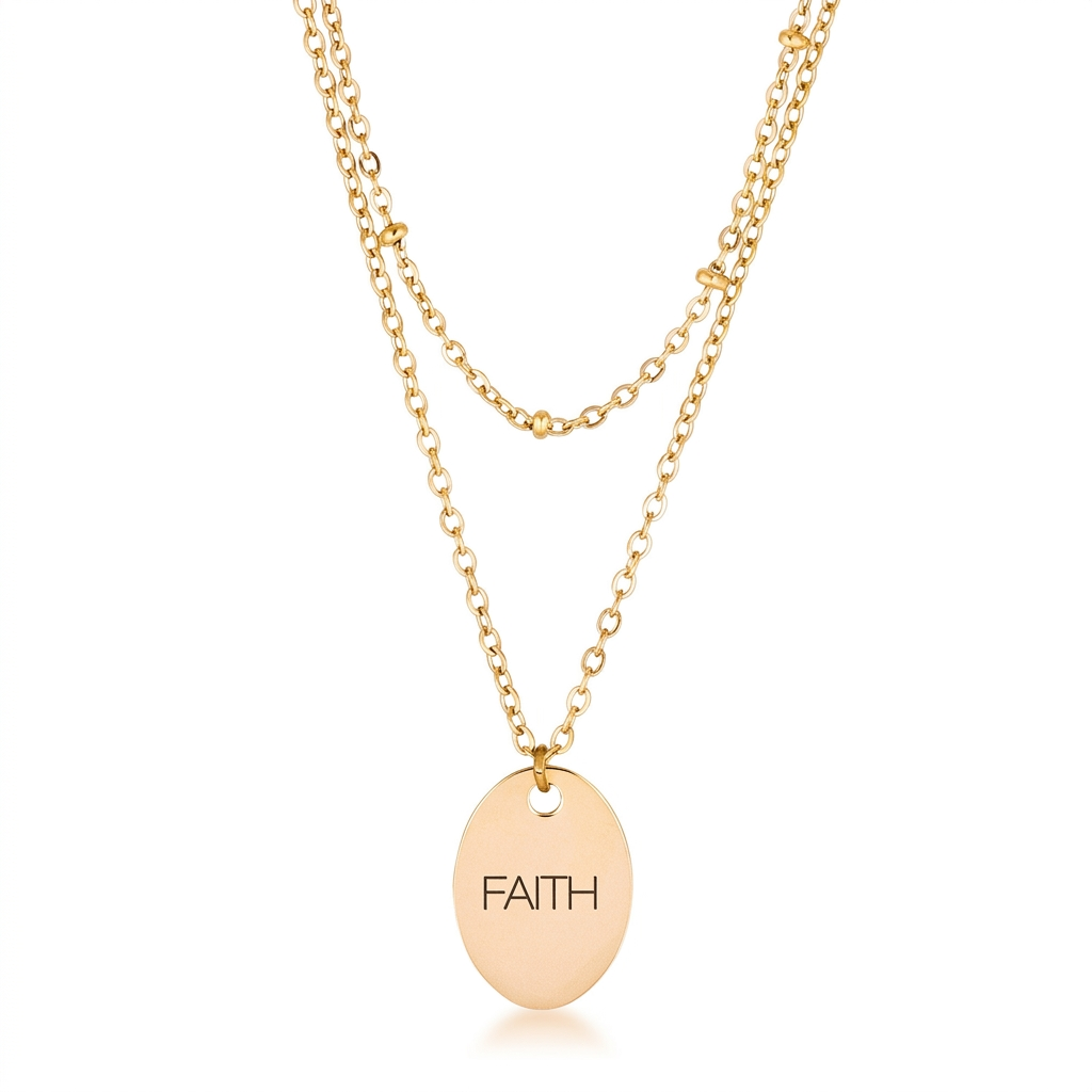 Avera Double Chain Faith Necklace In Polished Gold